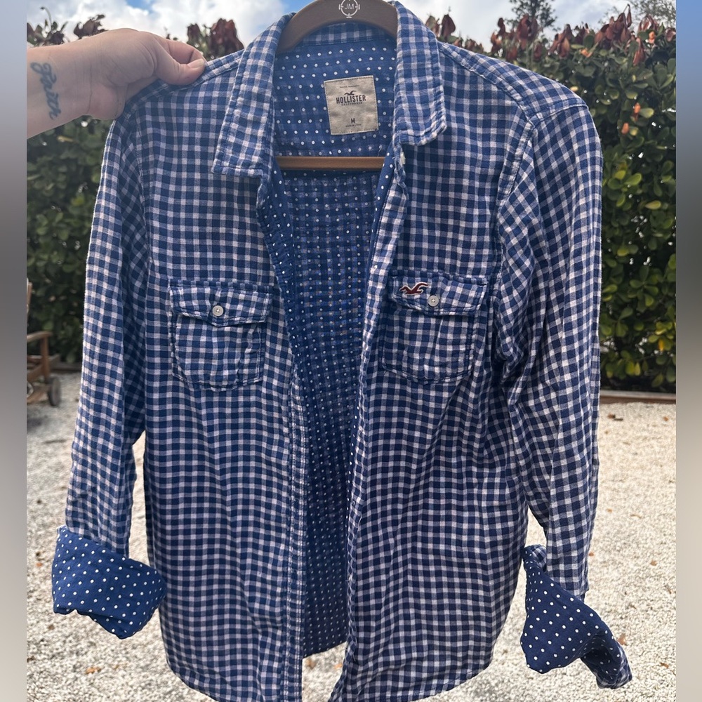 Hollister Blue Polka Dot Shirt
